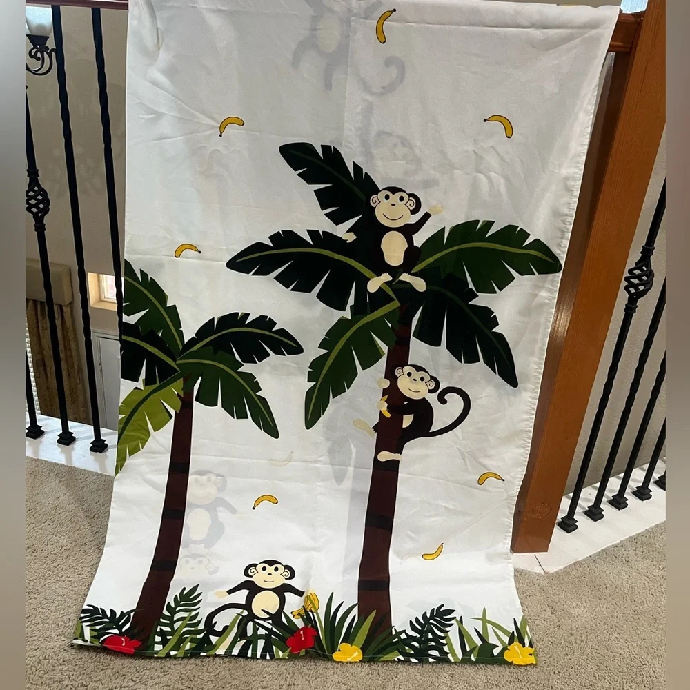ALLURE SHOWER CURTAIN Playful Monkey and Palm Tree TROPICAL JUNGLE THEME: KIDS